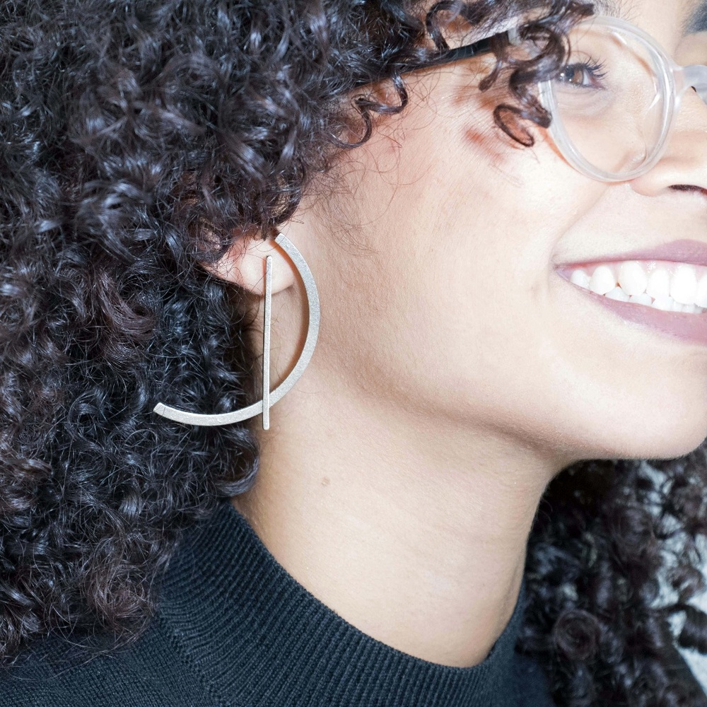 cee _ metal 3d printed asymmetrical earrings